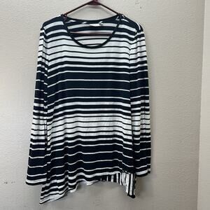 LOGO By Lori Goldstein Striped Long‎ Sleeve Tee Black White Size L Soft Tunic